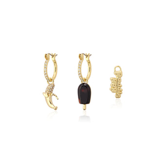 Couture Kingdom Disney Streets Paddle Pop Gold Plated Banana Mix Match Crystal Mix Match Mini Hoop Earrings