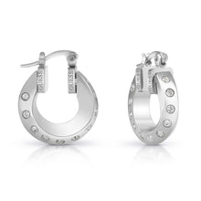 Load image into Gallery viewer, Guess Rhodium Plated Stainless Steel 18mm Twisted Hoop And CZ Earrings