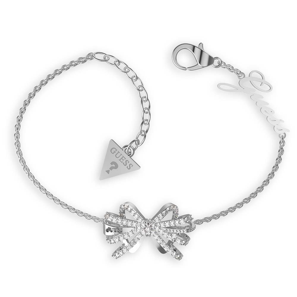Guess Rhodium Plated Stainless Steel 22mm Central Bow Bracelet