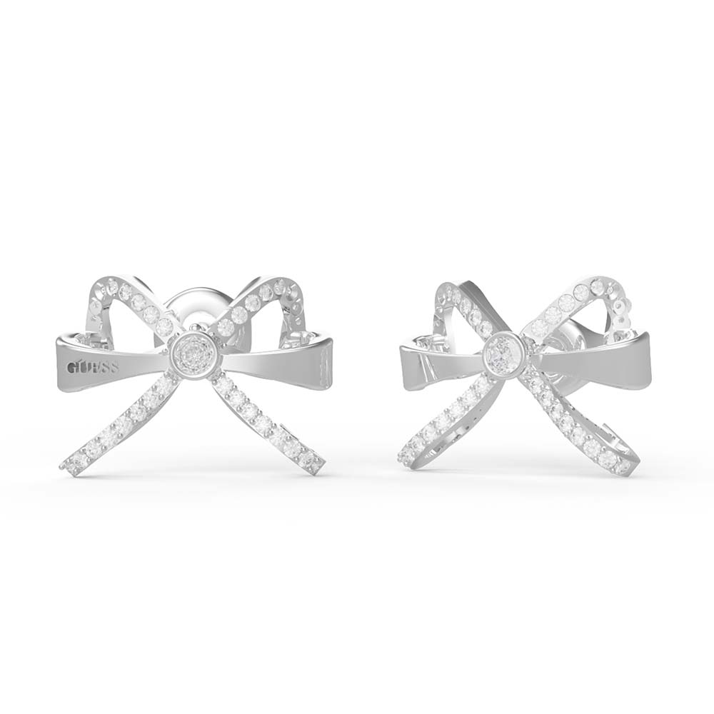 Guess Rhodium Plated Stainless Steel 16mm Bow Stud Earrings