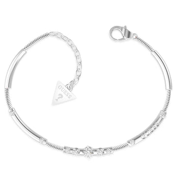 Guess Rhodium Plated Stainless Steel Chain & White CZ Bracelet