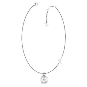 Guess Rhodium Plated Stainless Silver White CZ Charm on 16-18" Chain