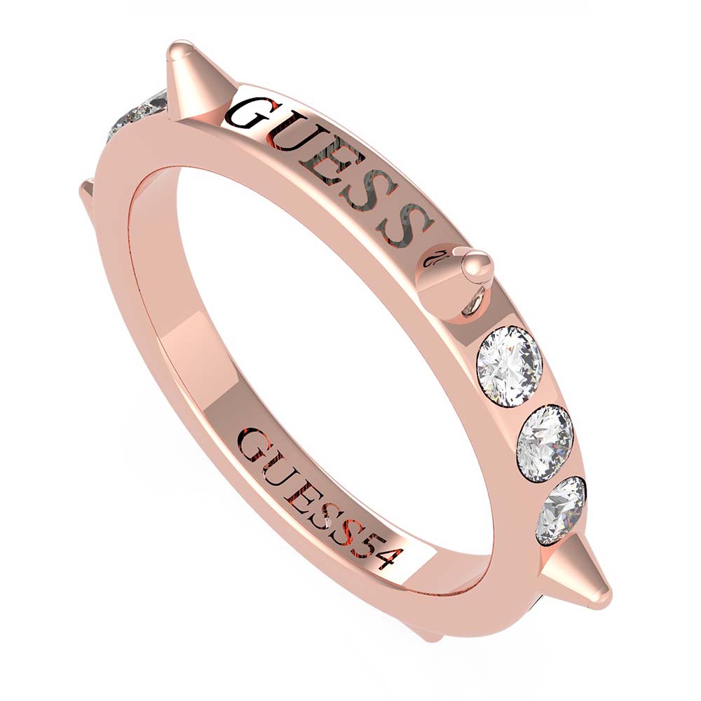 Guess Rose Gold Plated Satinless Steel Rebel Studs & Crystal Rings Size "N"