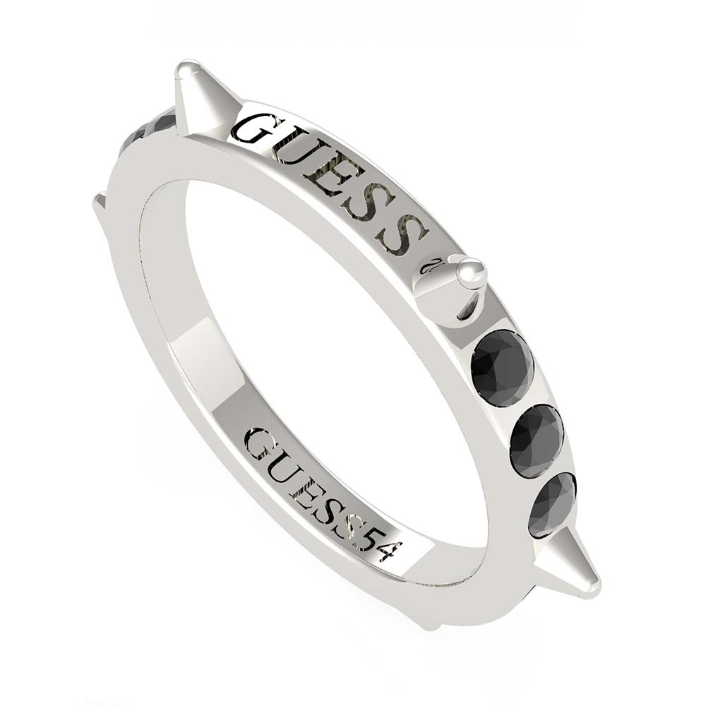 Guess Rhodium Plated Stainless Steel Rebel Studs & Crystal  Ring Size "N "