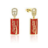 Couture Kingdom Disney Gold Plated Stainless Steel Coca Cola Classic Can Crystal 37mm Drop Earrings