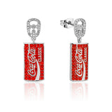 Couture Kingdom Disney White Gold Plated Stainless Steel Coca Cola Classic Can Crystal Drop Earrings