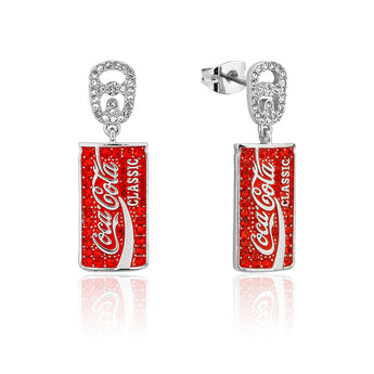 Couture Kingdom Disney White Gold Plated Stainless Steel Coca Cola Classic Can Crystal Drop Earrings