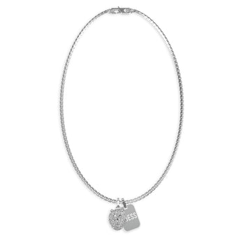 Guess Mens Jewellery Stainless Steel Tag And 20mm Lion Pendant On Chain