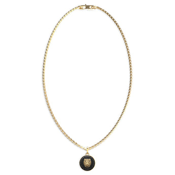 Guess Mens Jewellery Gold Plated 21mm Black And Gold Coin On Chain