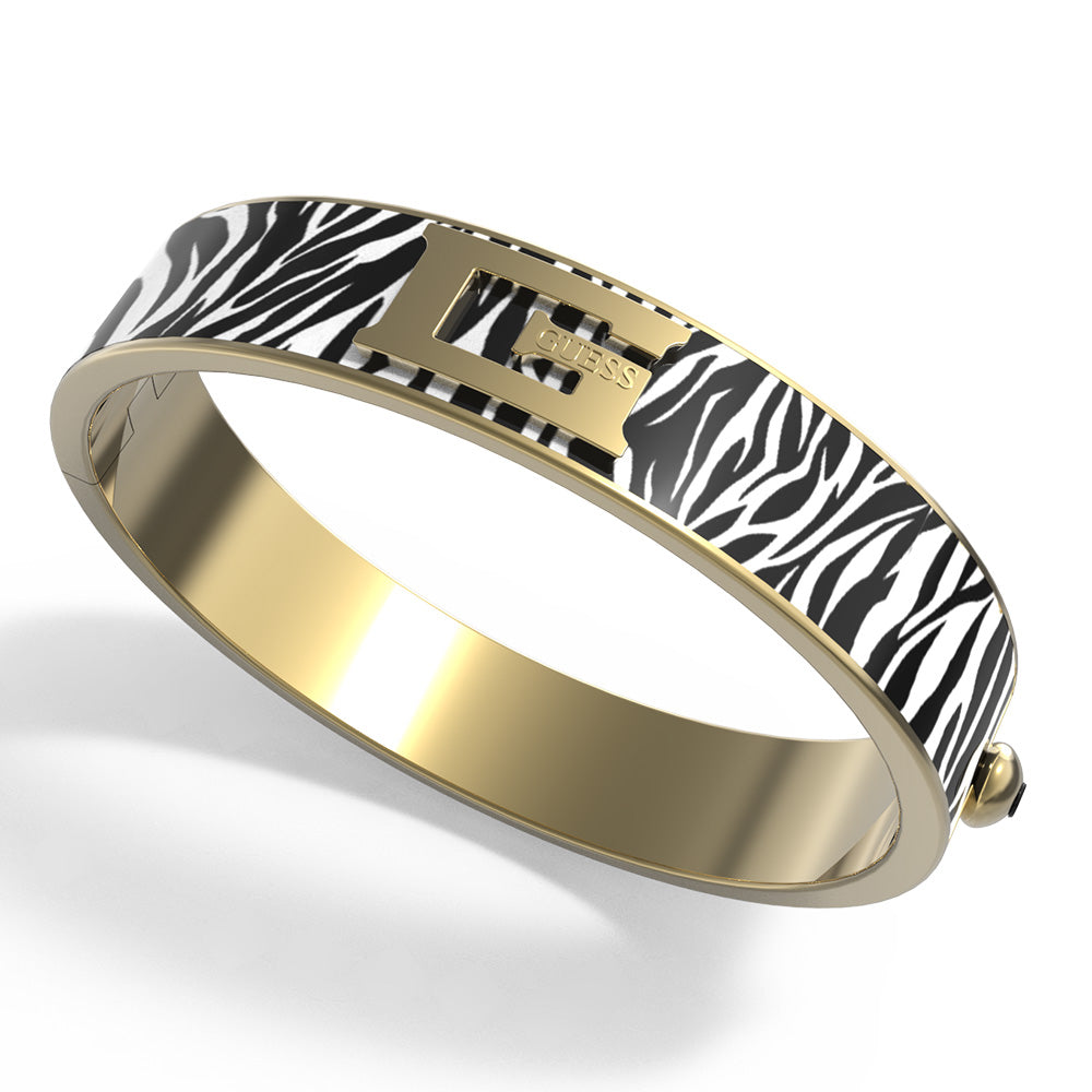 Guess Gold Plated Foulard 12mm Zebra Print Large Bangle