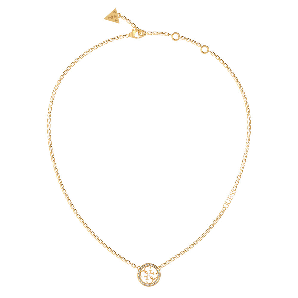 Guess Yellow Gold Plated 16-18" 4G & CZ Coin Pendant On Chain
