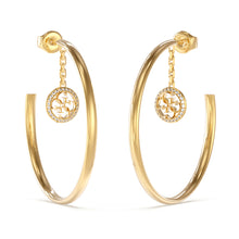 Load image into Gallery viewer, Guess Gold Plated 4G Cubic Zirconia Coin 50mm Hoop Earrings