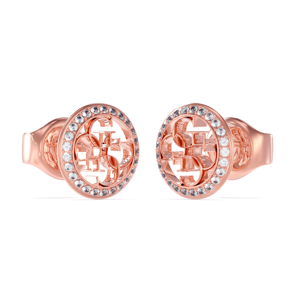 Guess Rose Gold Plated 4G And Cubic Zirconia 10mm Coin Stud Earrings