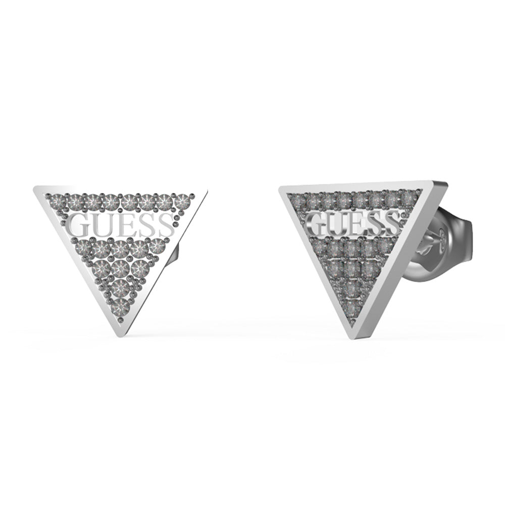Guess Stainless Steel 11mm Pave Logo Triangle Stud Earrings