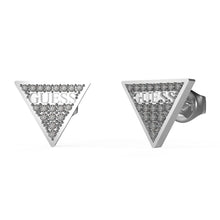Load image into Gallery viewer, Guess Stainless Steel 11mm Pave Logo Triangle Stud Earrings