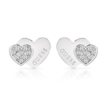Load image into Gallery viewer, Guess Stainless Steel Double Heart Pave Stud Earrings