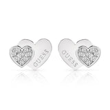 Guess Stainless Steel Double Heart Pave Stud Earrings