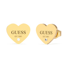 Load image into Gallery viewer, Guess Yellow Gold Plated 11mm Plain Heart Logo Stud Earrings