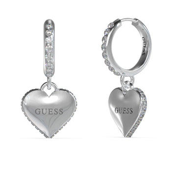Guess Stainless Steel 30mm Heart Charm Huggies Earrings