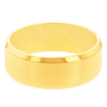 Stainless Steel Yellow Gold Plated Cubic Zirconia Set Beveled Edge 8mm Wide Ring