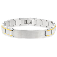 Load image into Gallery viewer, Stainless Steel Gold Stripe With ID Plate 21cm Bracelet