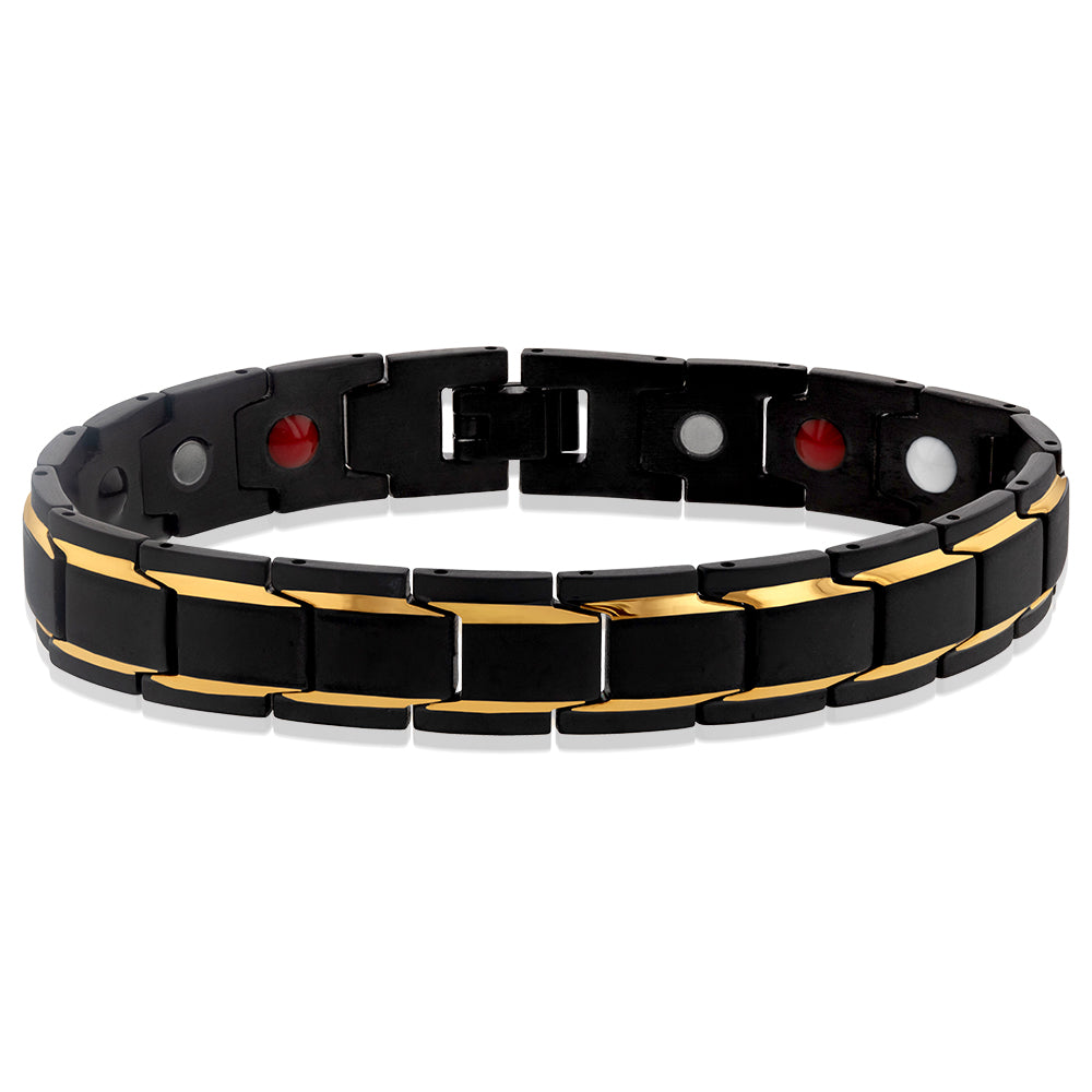 Stainless Steel Magnetic Gold Stripe Black 21cm Bracelet